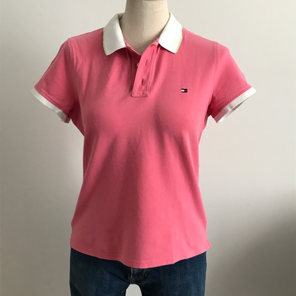 Tommy Hilfiger - Pink and White  short sleeves Polo Shirt